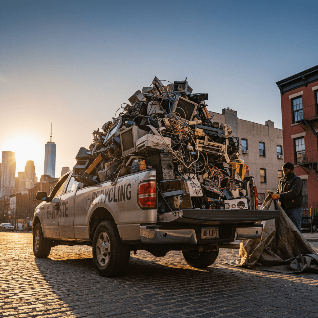 Bulk electronics collection truck loaded for EDATA RECYCLING LLC