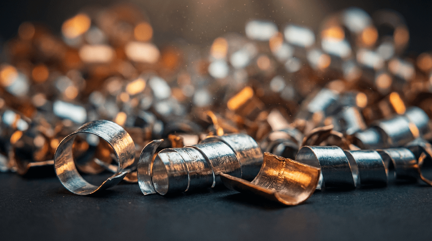 Close-up of recycled electronic components including circuit boards and metal parts