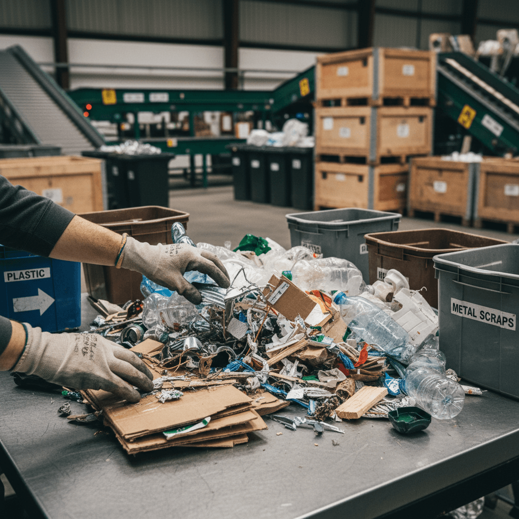 Hands carefully sorting old cell phones and electronics during recycling process